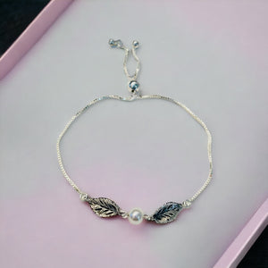 Rose Leaf Bracelet with Pearl Center in Sterling Silver