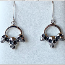 Load image into Gallery viewer, Three Skull Dangle Earrings in Sterling Silver
