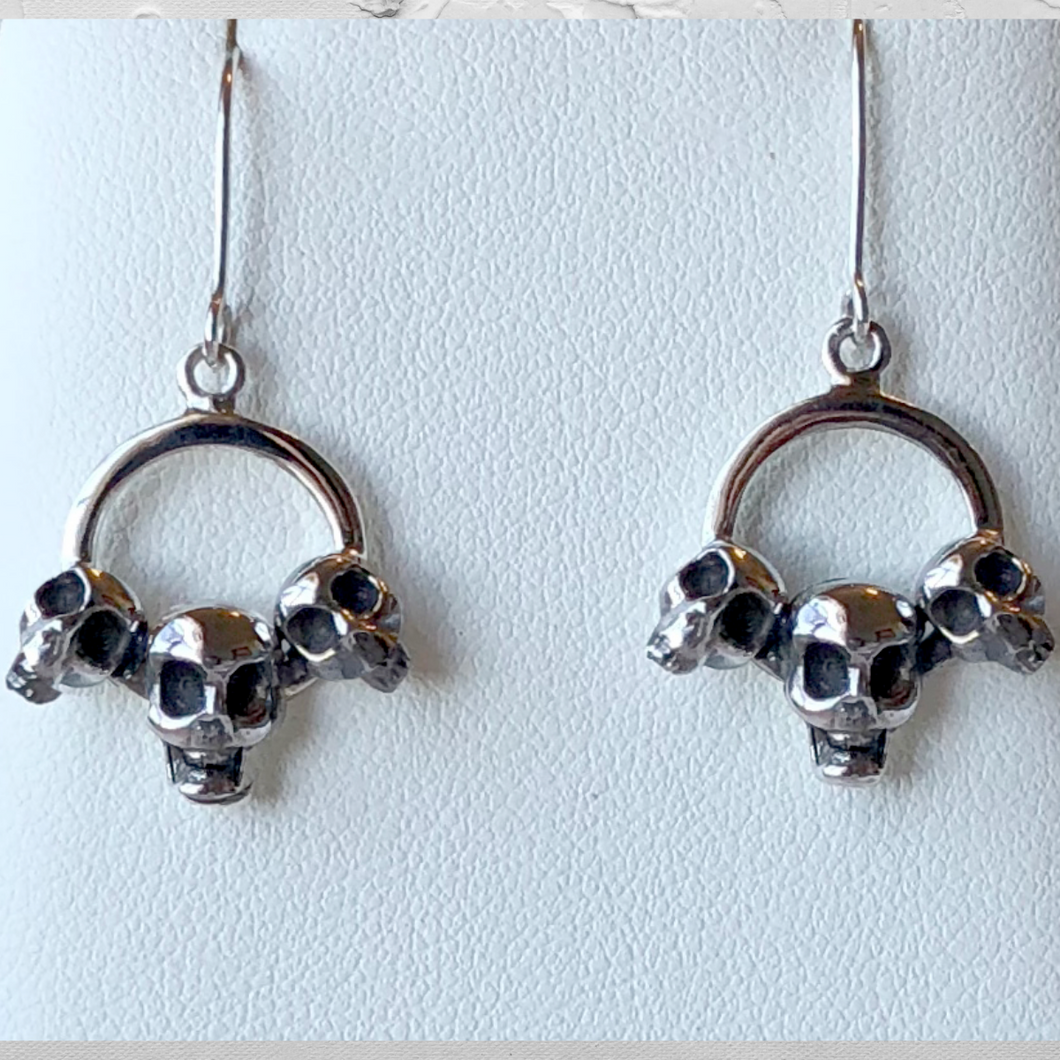 Three Skull Dangle Earrings in Sterling Silver