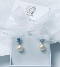 Load image into Gallery viewer, Blue Crystal and Pearl Drop Earrings in Sterling Silver
