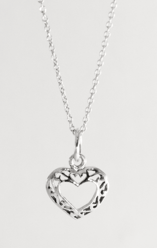 Filigree Heart Charm Pendant in Sterling Silver