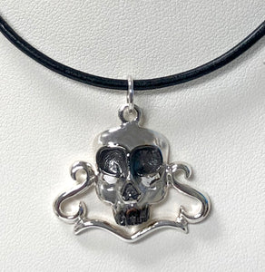 Large Skull Head in Sterling Silver 18 Inch Leather Cord