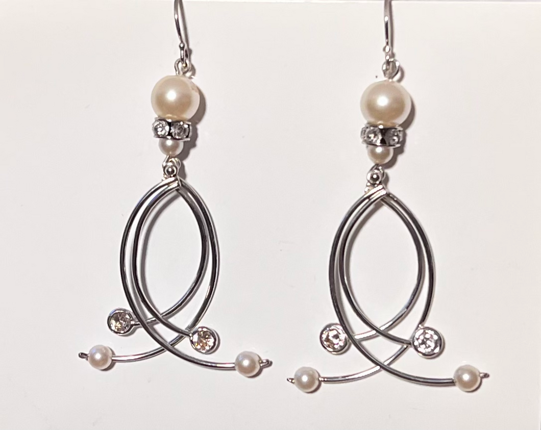 Twisted Earring with Austrian Crystal and Pearl Bead in Sterling Silver