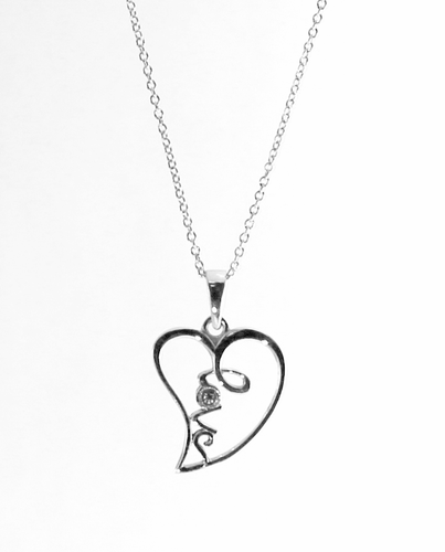 Love Heart Pendant with Swarovski in Sterling Silver