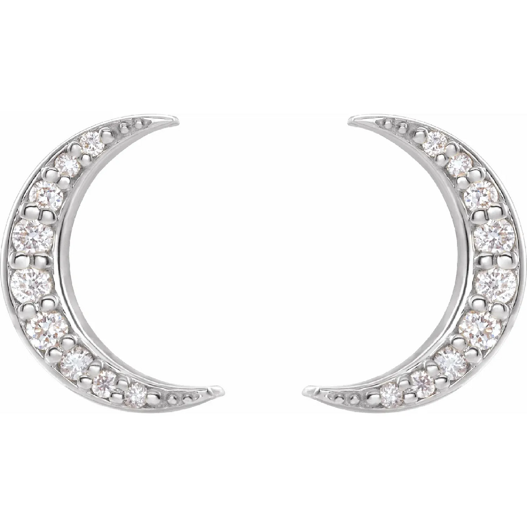 Diamond Crescent Moon Earrings in 14K White
