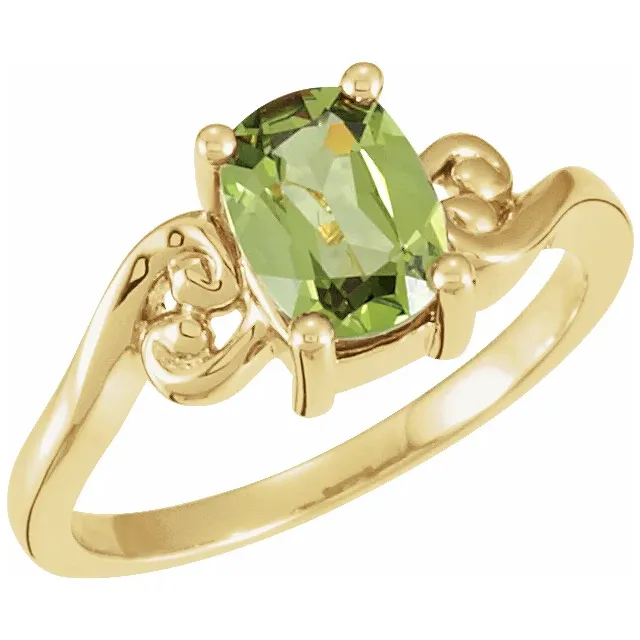 Cushion Solitaire Ring with Peridot in 14K White