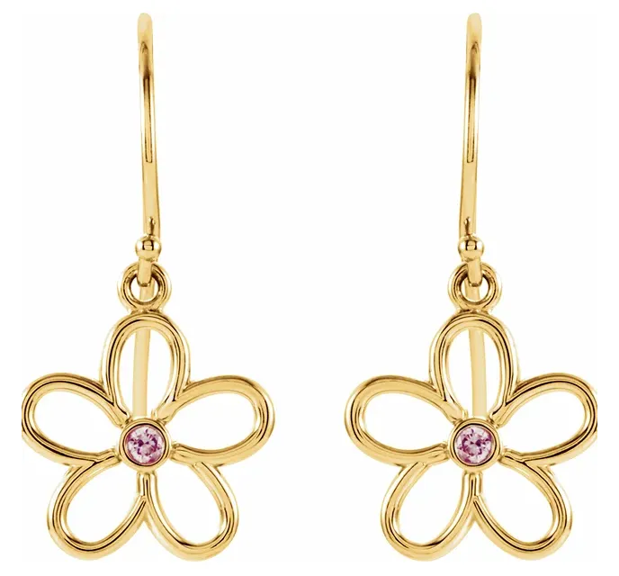 Pink Tourmaline Flower Earrings in 14K Yellow Gold
