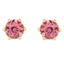 Load image into Gallery viewer, Pink Tourmaline and Diamond Crown Earrings in 14K Yellow Gold