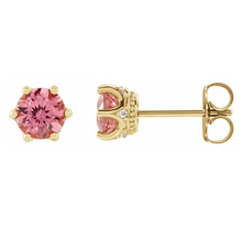 Load image into Gallery viewer, Pink Tourmaline and Diamond Crown Earrings in 14K Yellow Gold