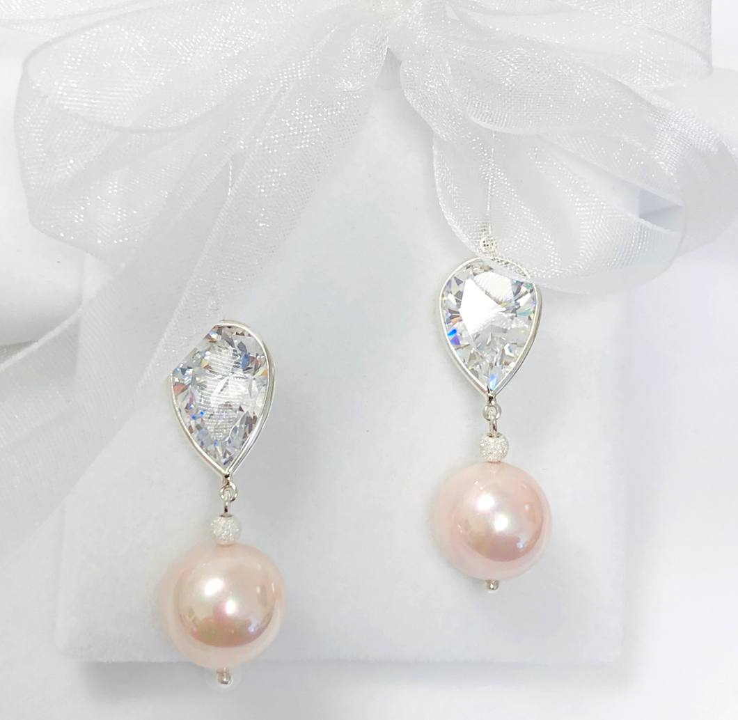 Pink Bead Crystal Drop Earring in Sterling Silver