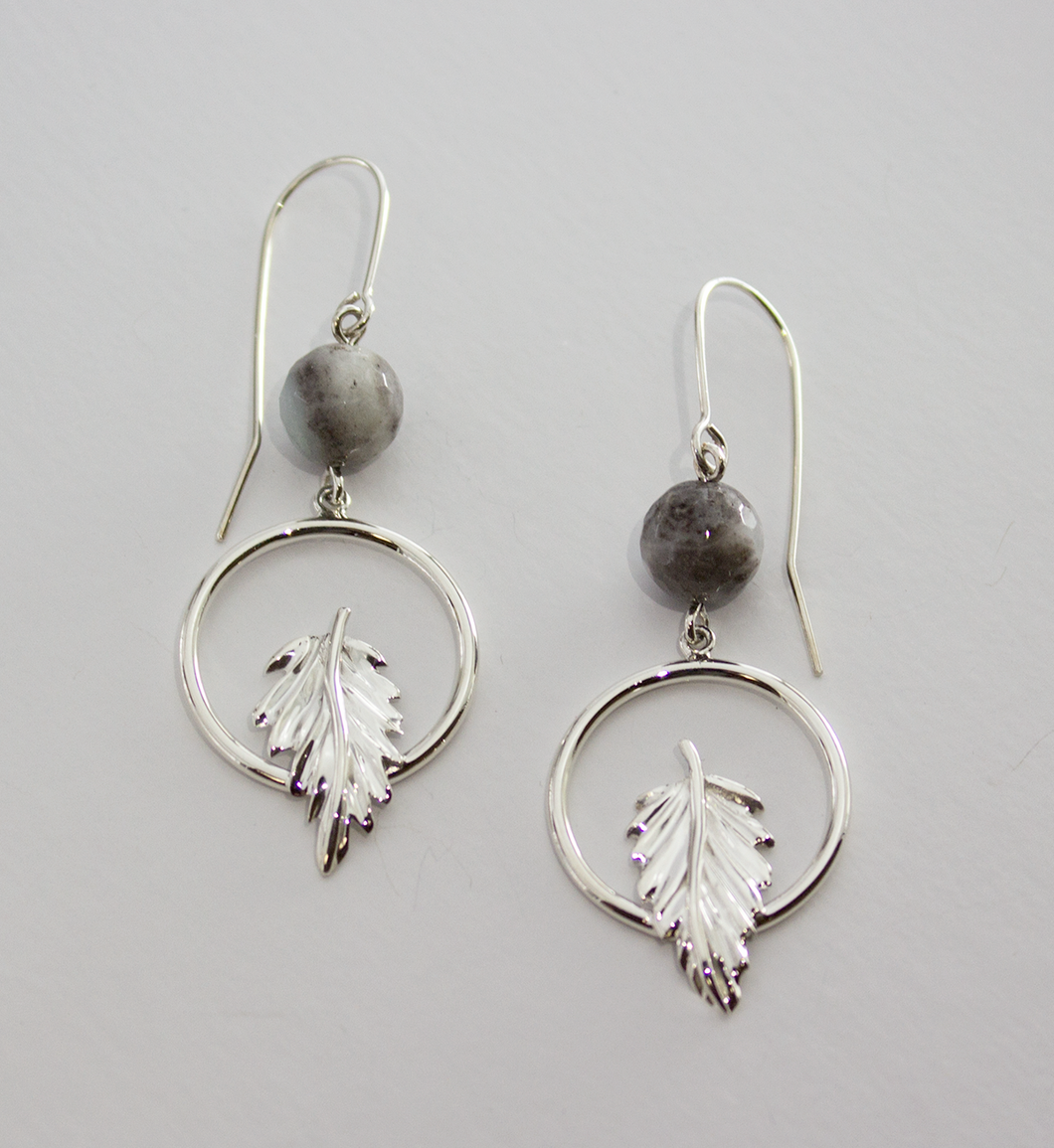 Leaf with Amazonite Earring in Sterling Silver
