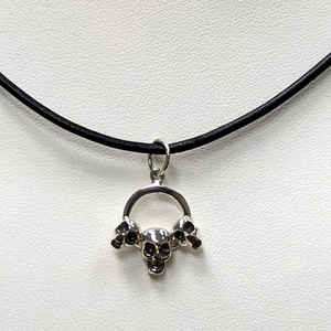 Three Skulls on Leather Necklace