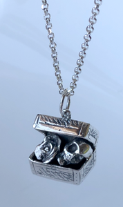 Treasure Box Rose and Skull Pendant in Sterling Silver