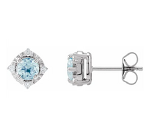 Load image into Gallery viewer, Sky Blue Topaz &amp; .08 CTW Diamond Halo-Style Earrings