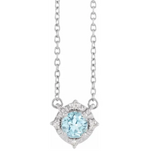 Load image into Gallery viewer, Sky Blue Topaz and Diamond Halo-Style 18&quot; Necklace in 14K White