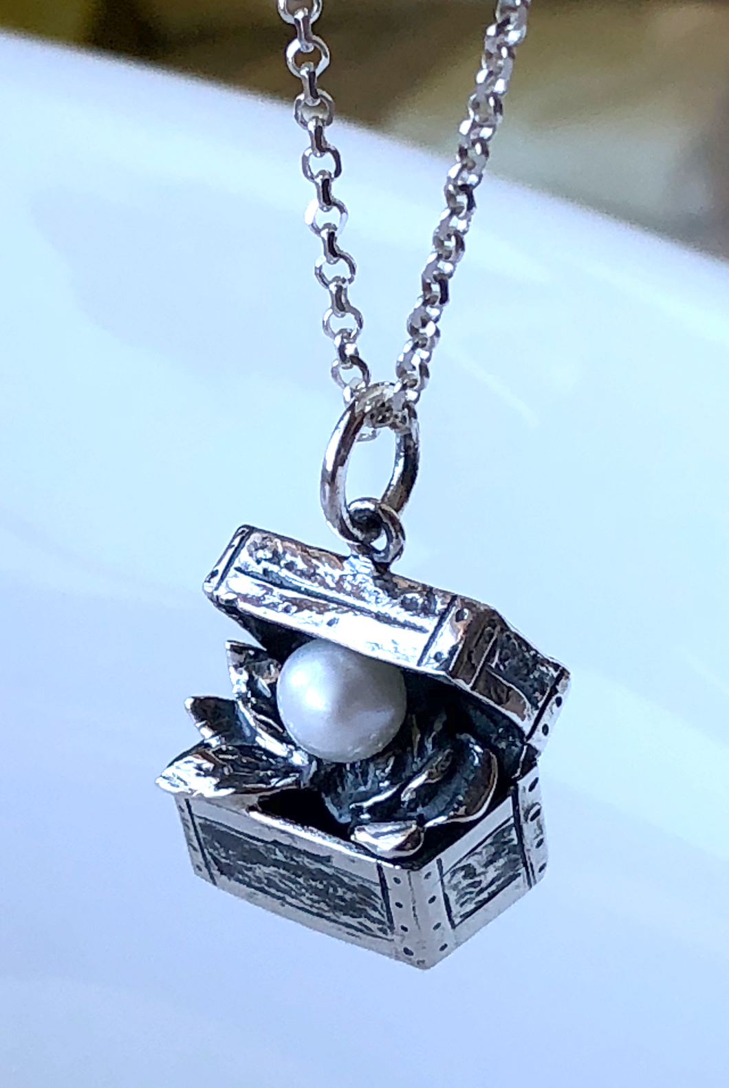 Treasure Box Pearl Pendant in Sterling Silver