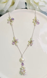 Genuine Pearls, Lavender Crystals, and Coin Pearl Pendant in Sterling Silver