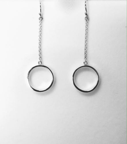 Circle Hoop with Chain Earring in Sterling Silver