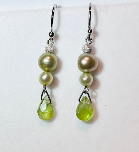 Stardust and Freshwater Pearl Nugget with Genuine Peridot Briolette in Sterling Silver