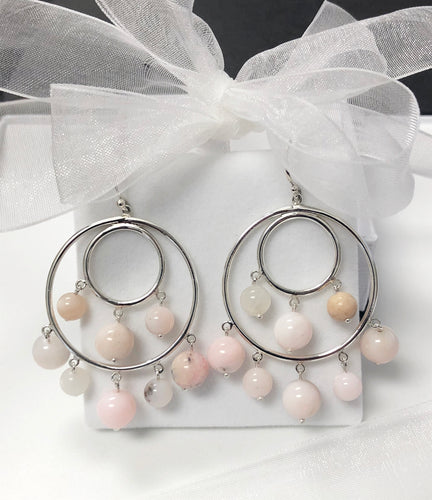 Natural Pink Opal and Moonstone Earrings in Sterling Silver