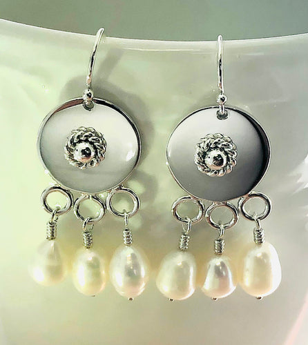 Baroque Pearl Disc Earring in Sterling Silver