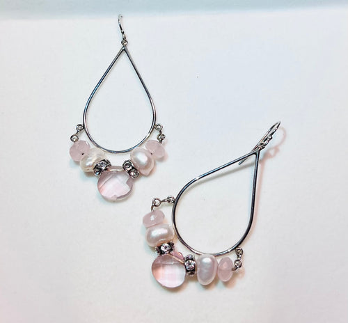 Pink Hoop Freshwater Pearl Drop Earring in Sterling Silver