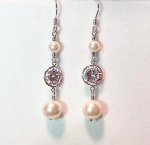 Pearl Bead and Crystal Drop Earring in Sterling Silver