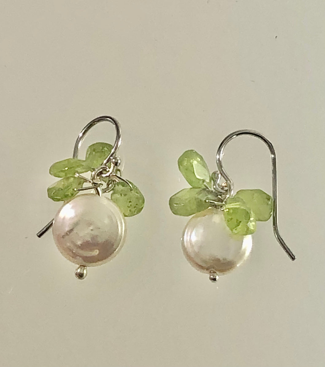 Peridot and Coin Pearl Earring in Sterling Silver