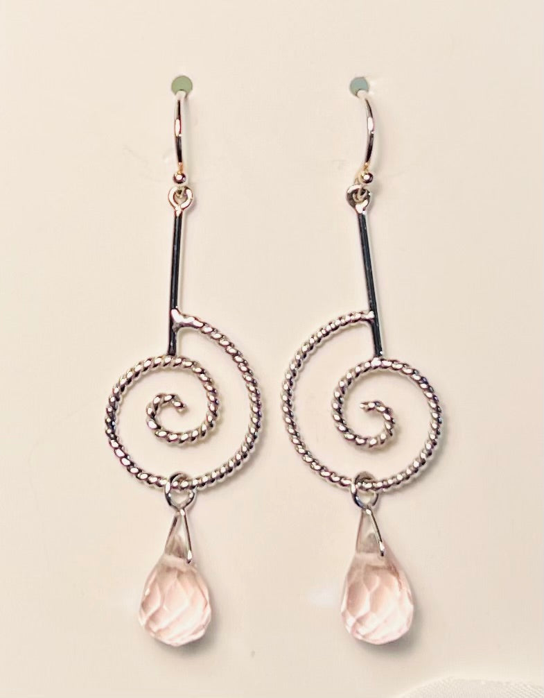 Pink Swirl Drop Earring in Sterling Silver