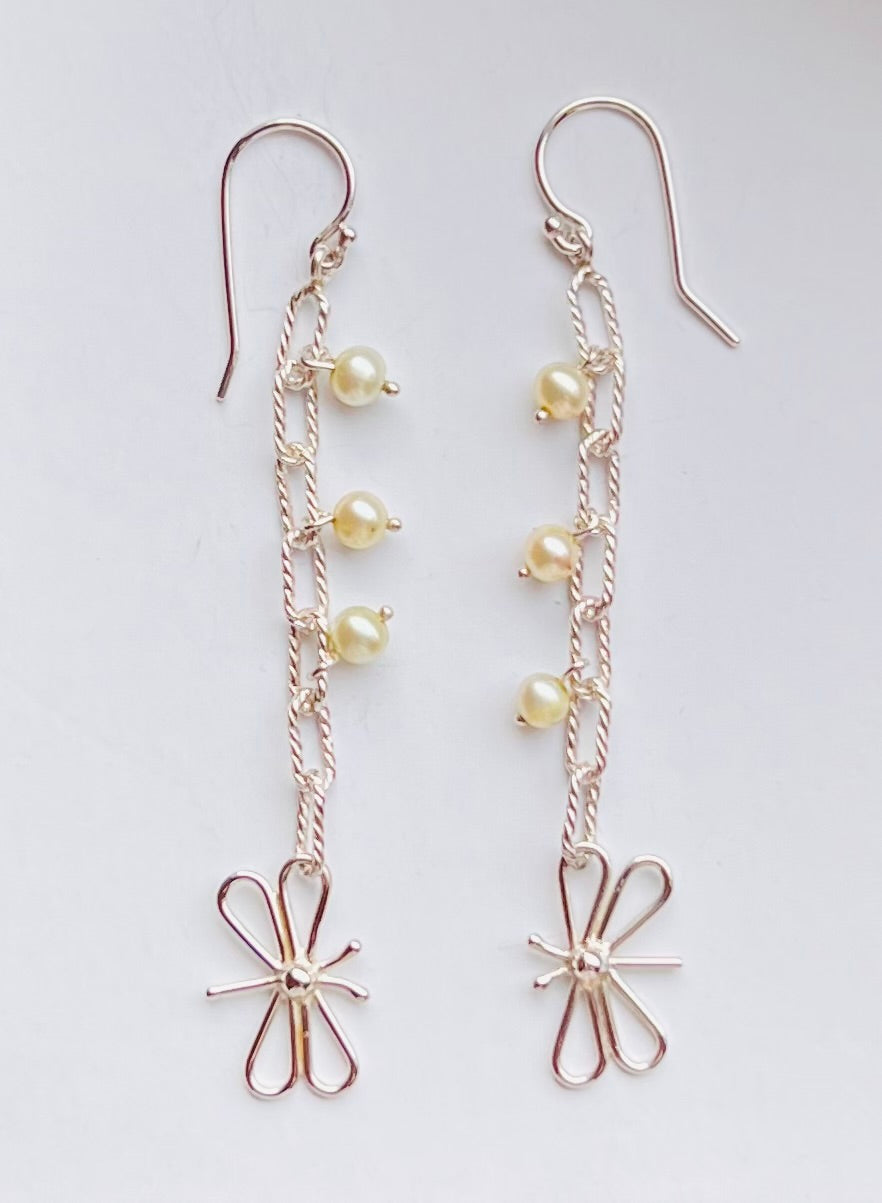 Butterfly and Freshwater Pearl Nugget Earring in sterling silver